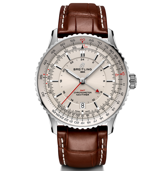 Breitling Navitimer Automatic GMT 41 Watch with Brown Leather Strap