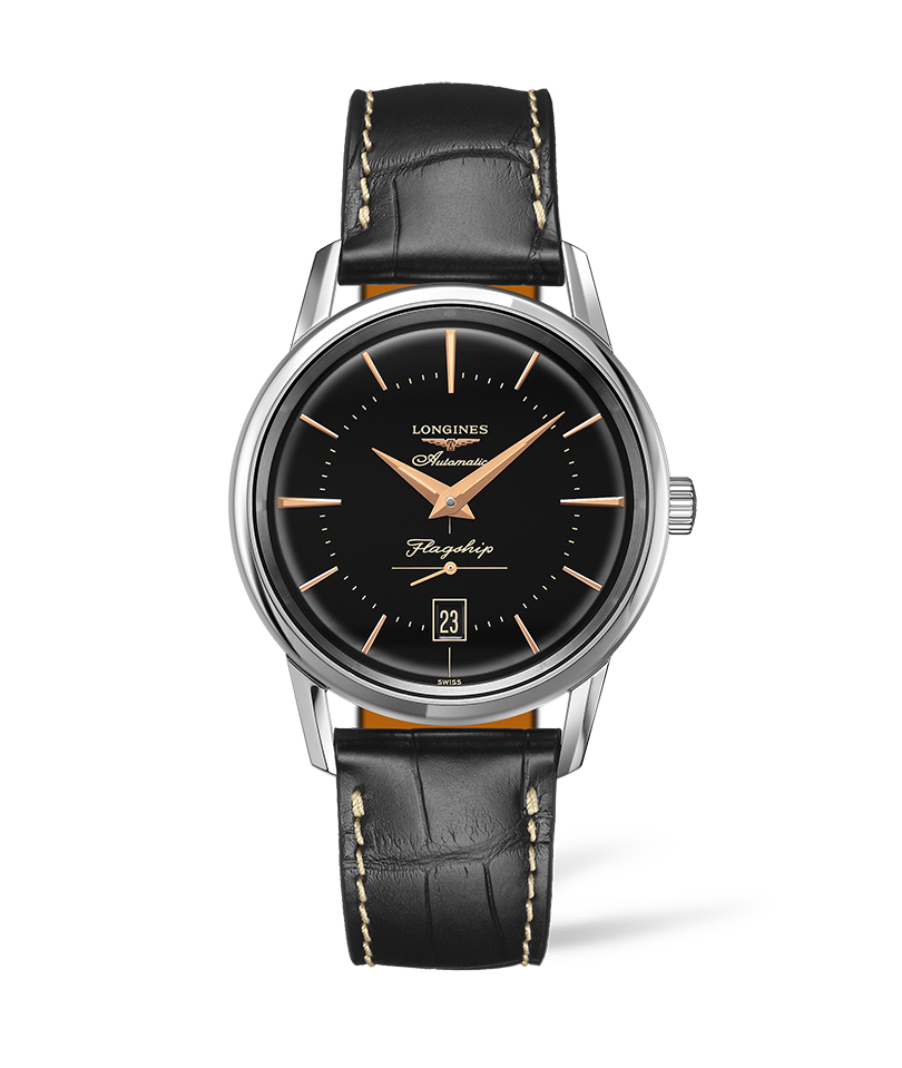 Longines Flagship Heritage Collection 38mm Automatic Black Dial Gent's Watch with Alligator Strap