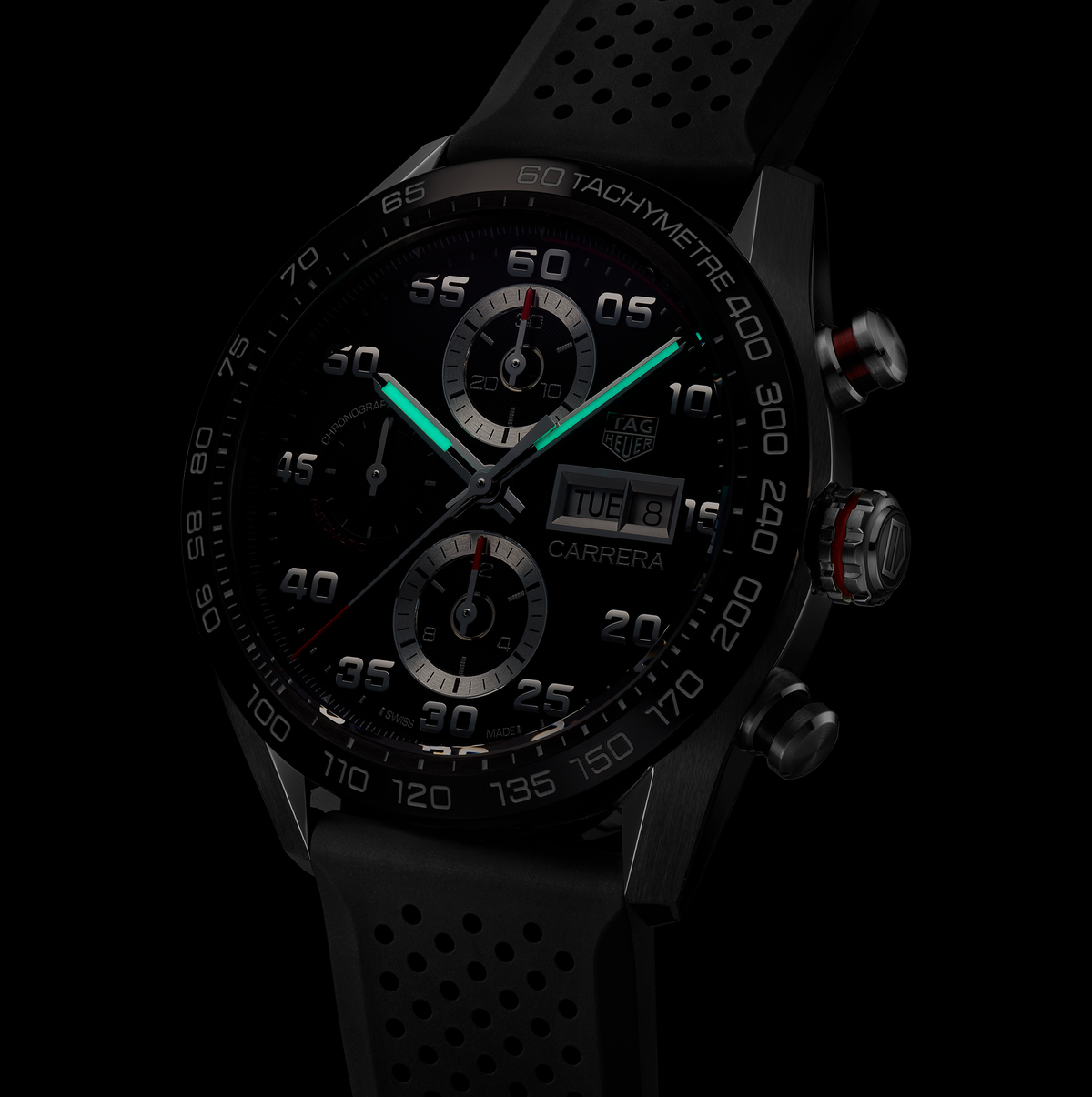 TAG Heuer Carrera Chronograph Watch with Black Rubber Strap
