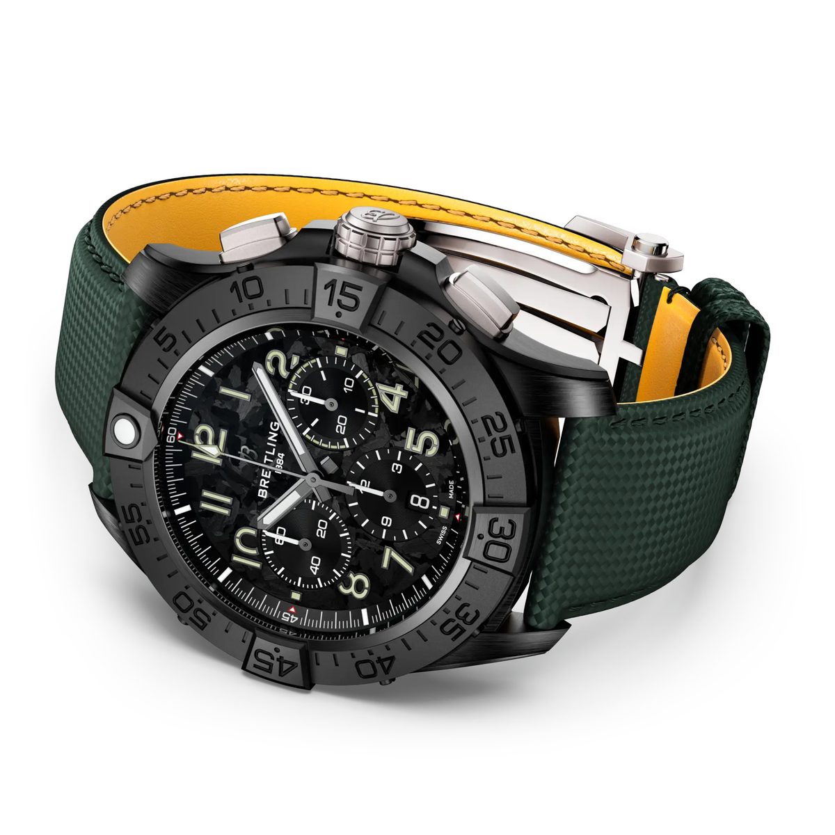 Breitling Super Avenger B01 Chronograph 46 Night Mission Watch with Khaki Green Leather Strap