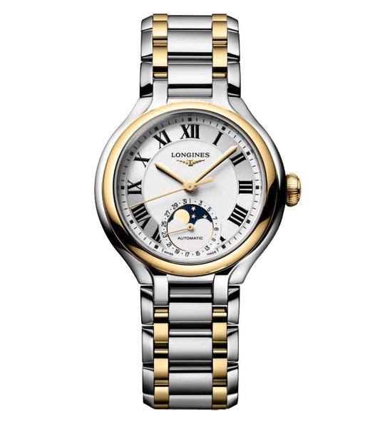 Longines PrimaLuna Moonphase 34mm Watch with Mixed Metals Bracelet