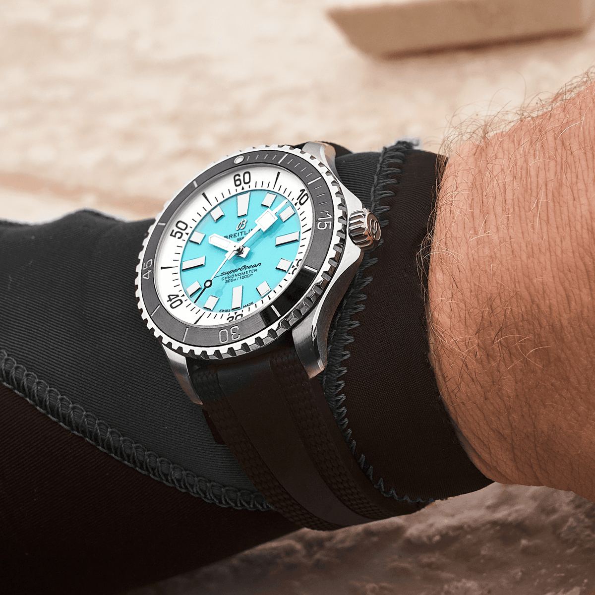 Breitling Superocean Turquoise on Rubber Watch, 44mm
